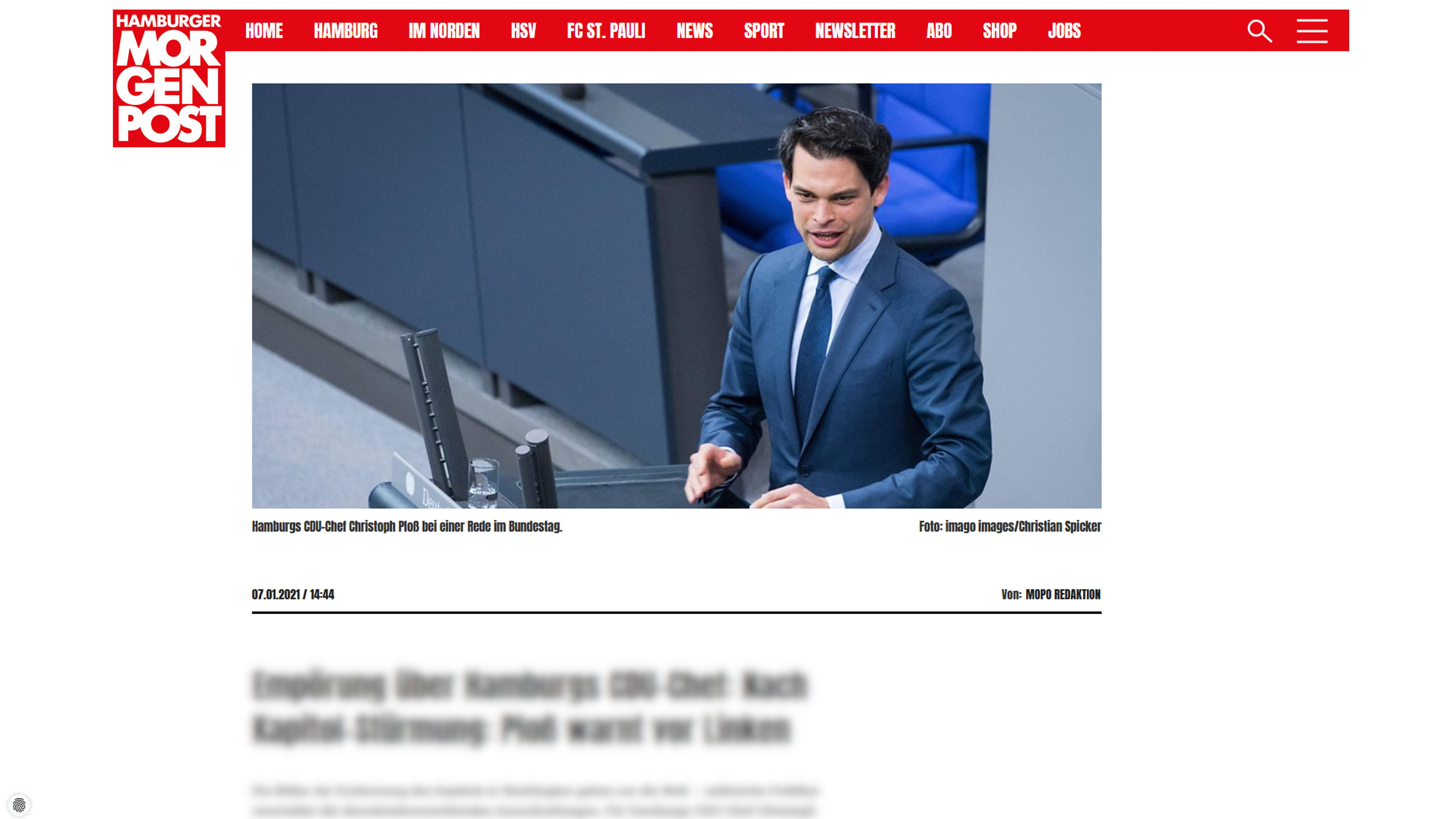 Hamburger Morgenpost Mopo 07.01.2021 